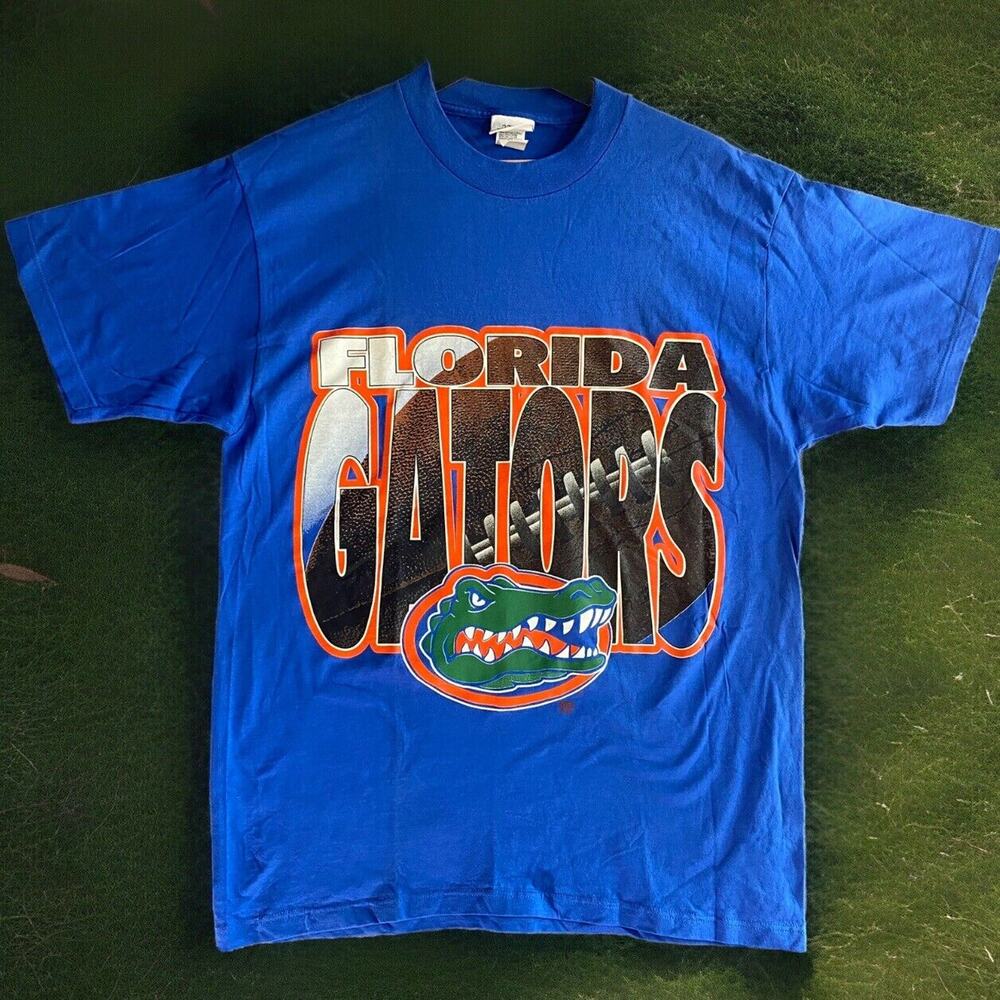 Vtg Florida Gators Shirt 20/20 Sport Large Full Football Print Blue Logo UF 90